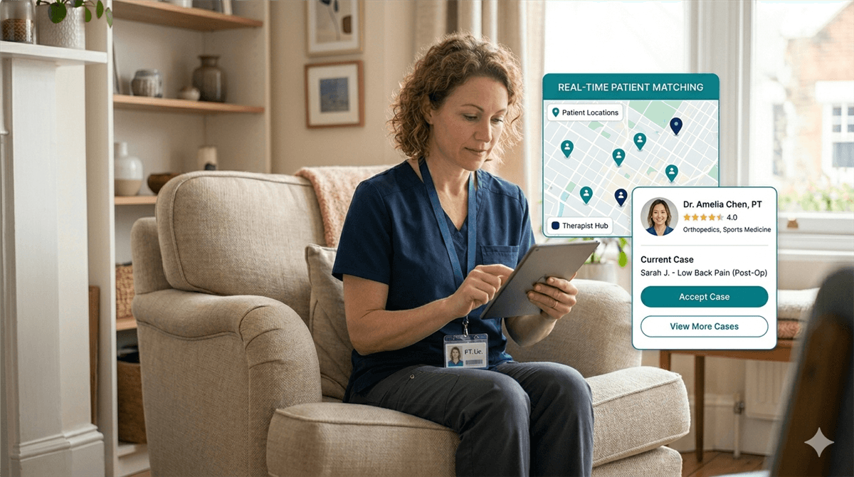 Therapist reviewing real-time patient matching on a tablet